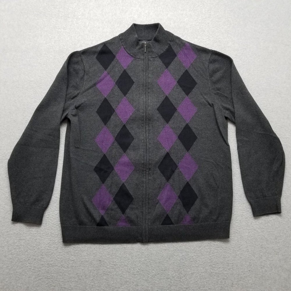 Claiborne‎ Sweater Jacket Mens Large Gray Full Zip Pockets Mock Neck